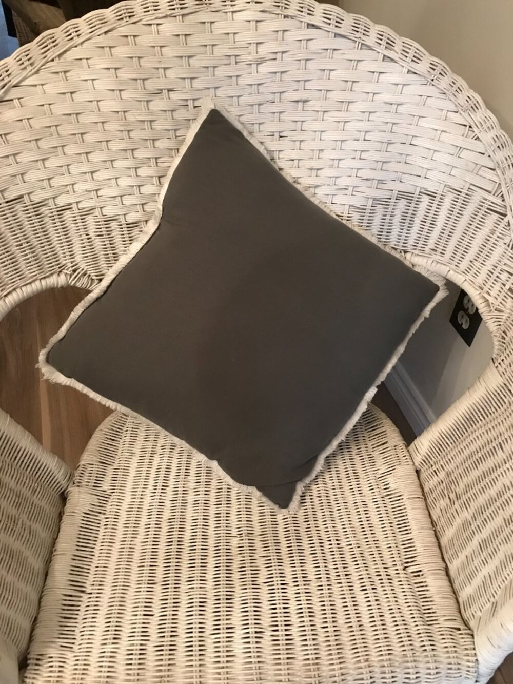 Square Sofa Cushion With Fringe In Olive Green Color
